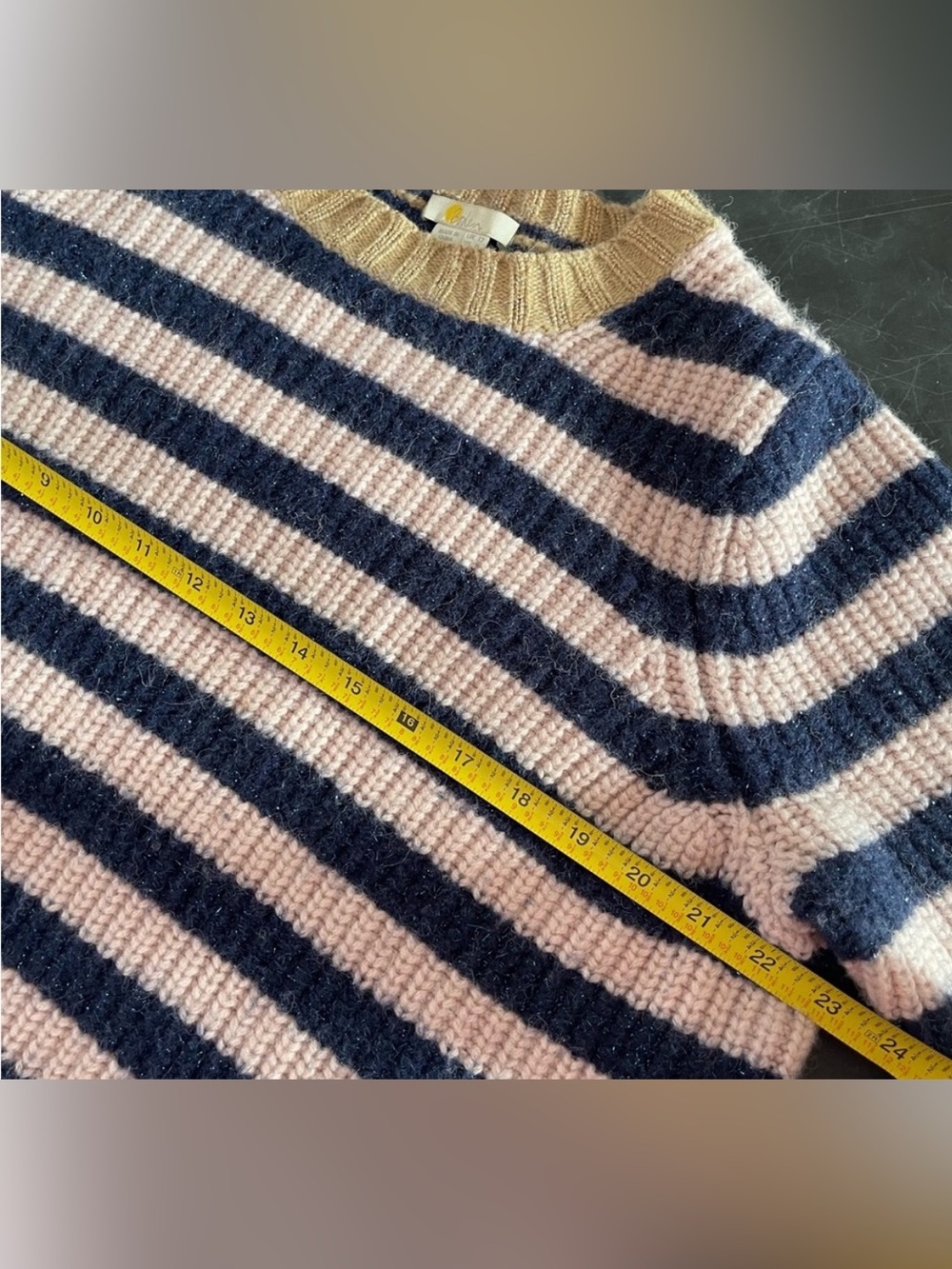 Boden Striped Sparkle Crewneck Sweater in Pink, Navy & Tan, Wool blend, Sz 8(M) - Picture 5 of 10